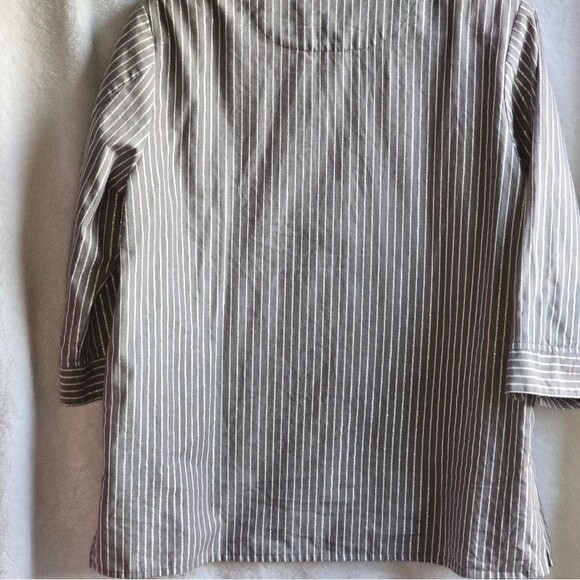 Alia Womens 3/4 Sleeve Gray And sparkling Silver Striped Button Down Size 16 - Picture 5 of 5